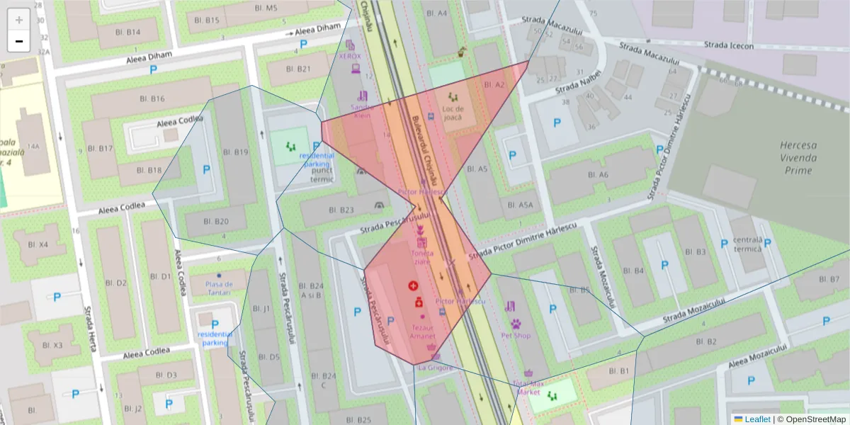 Hartă a codului poștal  și a codurilor poștale învecinate