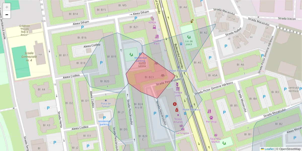 Hartă a codului poștal  și a codurilor poștale învecinate