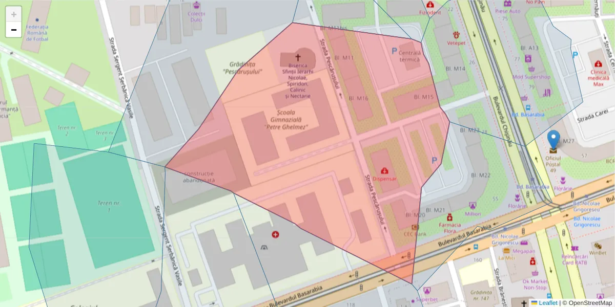 Hartă a codului poștal  și a codurilor poștale învecinate