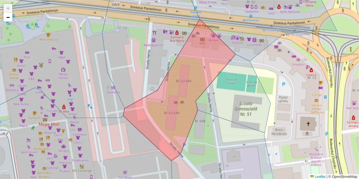 Hartă a codului poștal  și a codurilor poștale învecinate