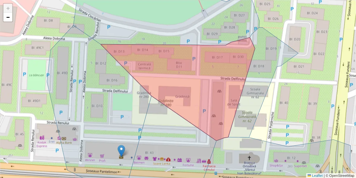 Hartă a codului poștal  și a codurilor poștale învecinate