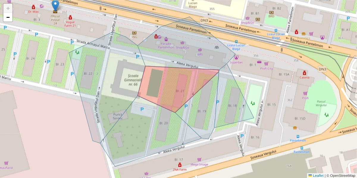 Hartă a codului poștal  și a codurilor poștale învecinate
