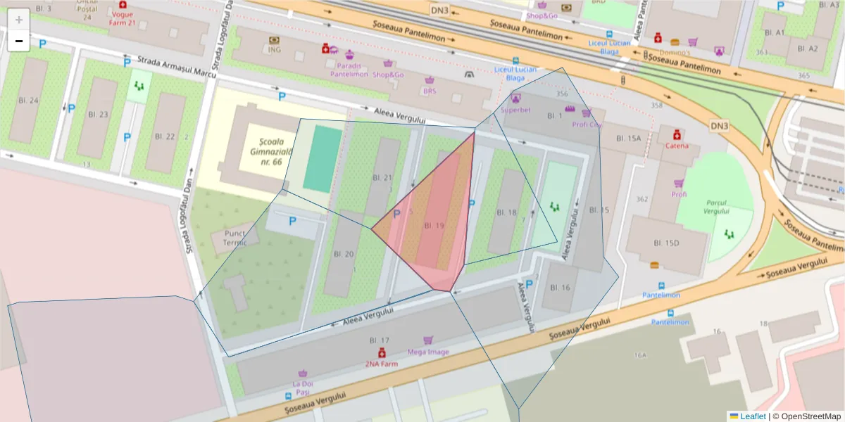 Hartă a codului poștal  și a codurilor poștale învecinate