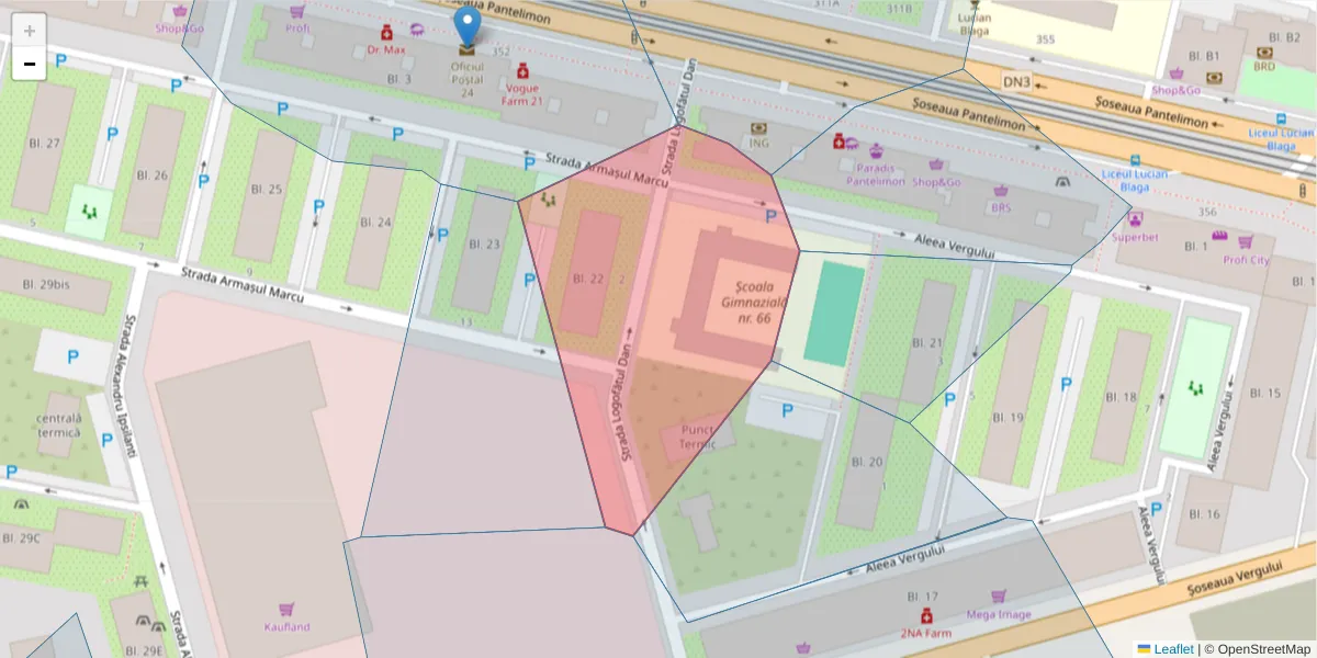 Hartă a codului poștal  și a codurilor poștale învecinate