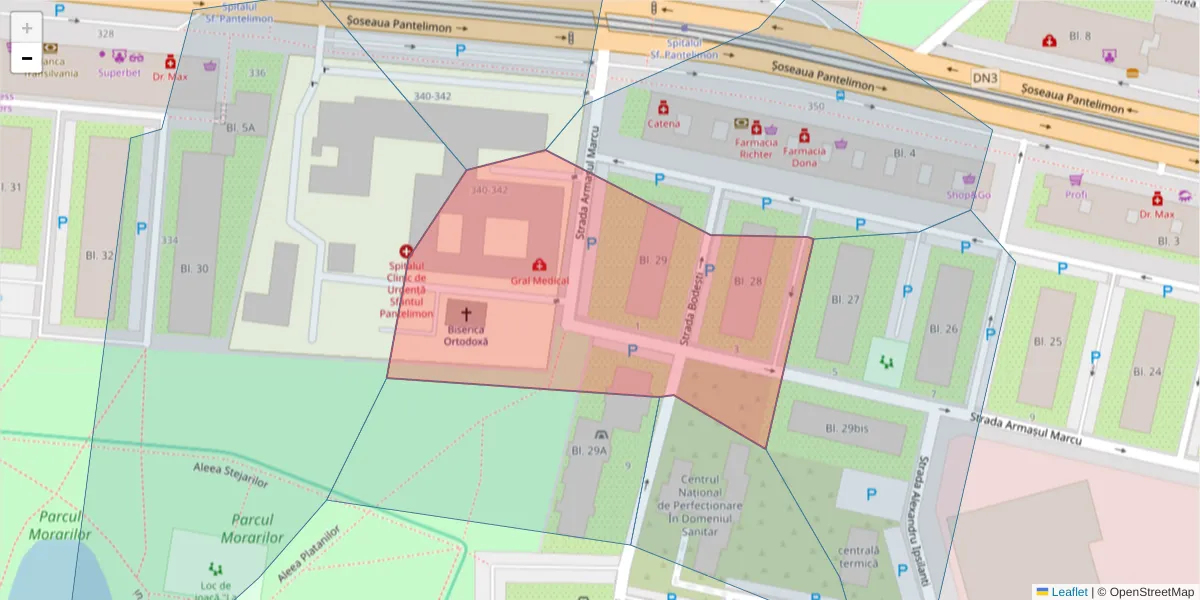 Hartă a codului poștal  și a codurilor poștale învecinate