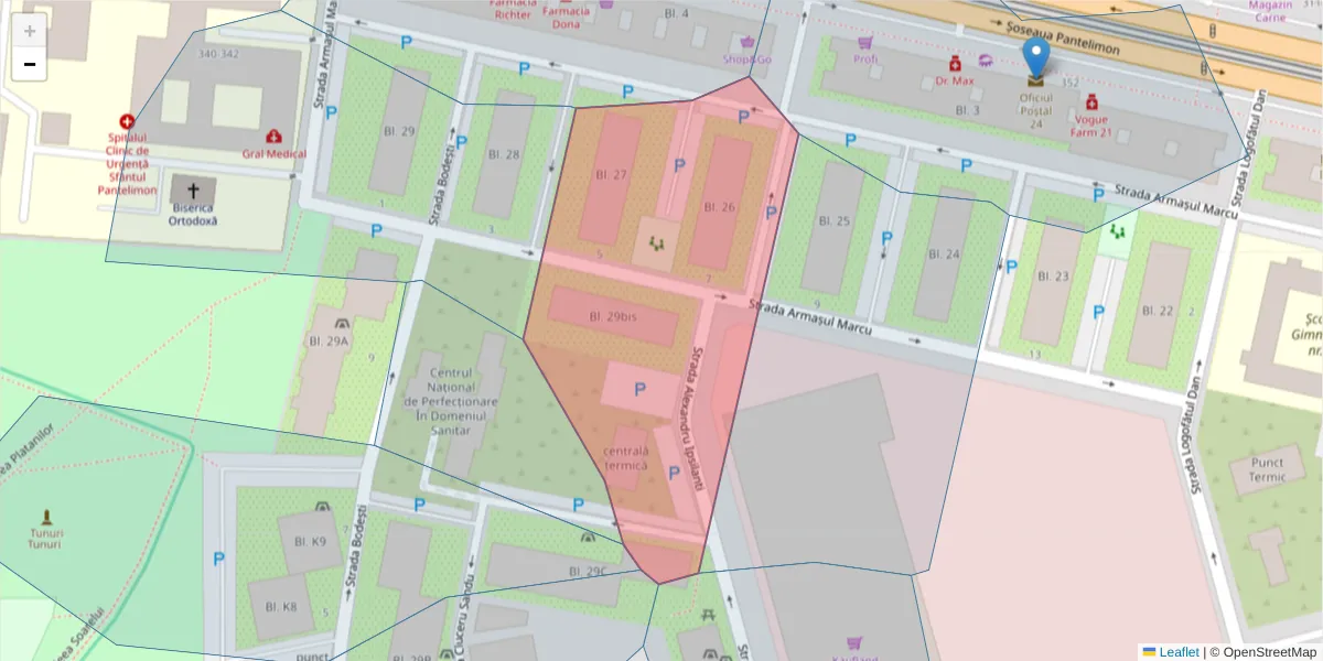 Hartă a codului poștal  și a codurilor poștale învecinate