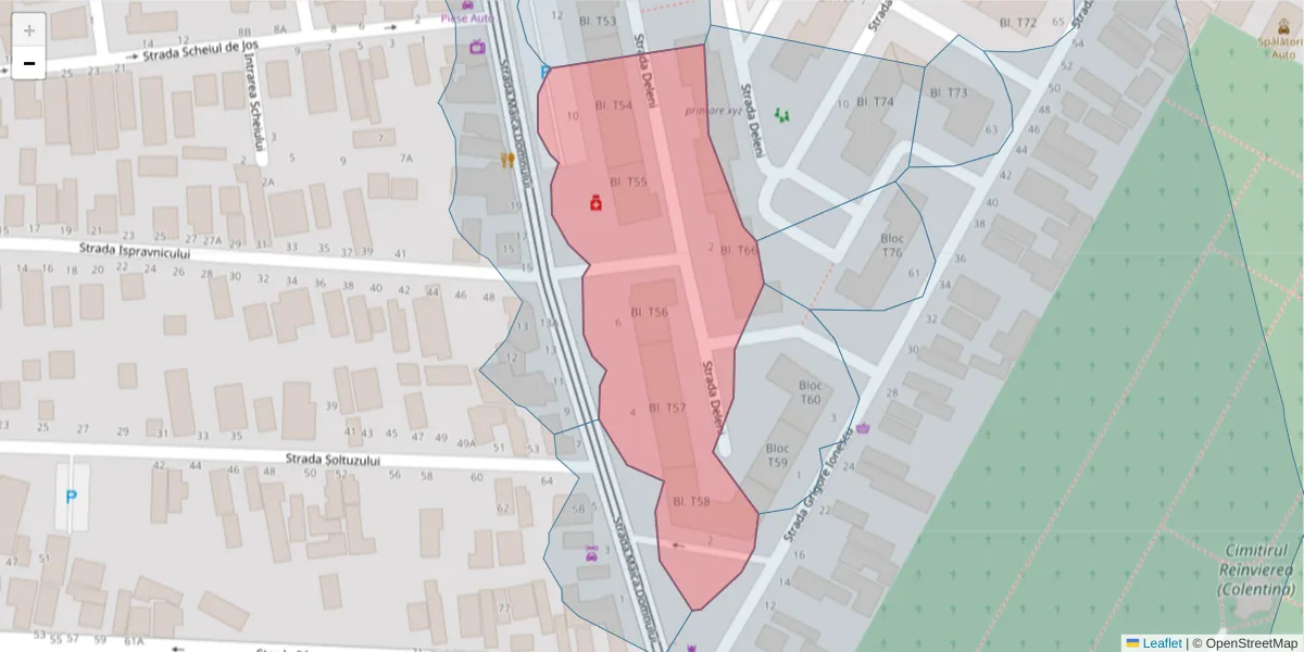 Hartă a codului poștal  și a codurilor poștale învecinate