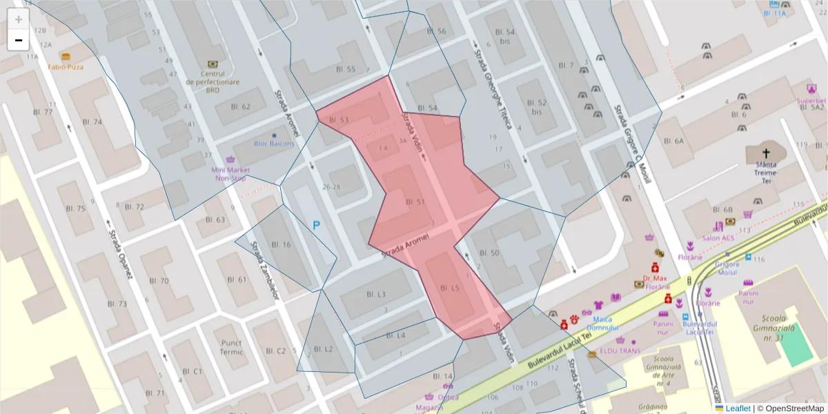 Hartă a codului poștal  și a codurilor poștale învecinate