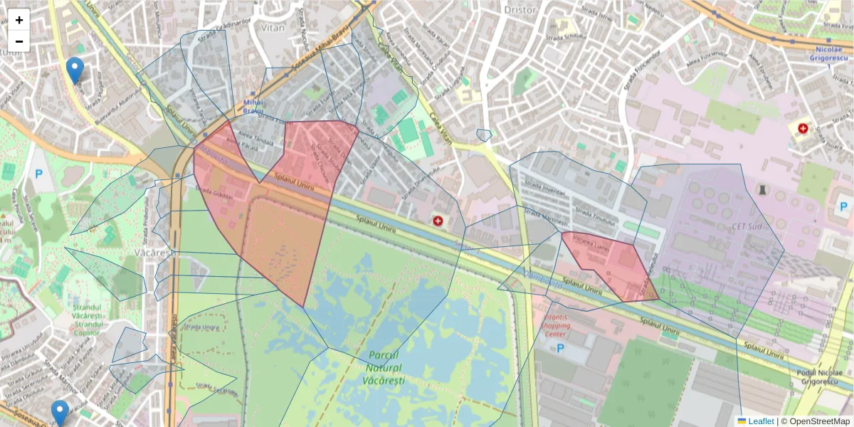 Hartă a codului poștal  și a codurilor poștale învecinate