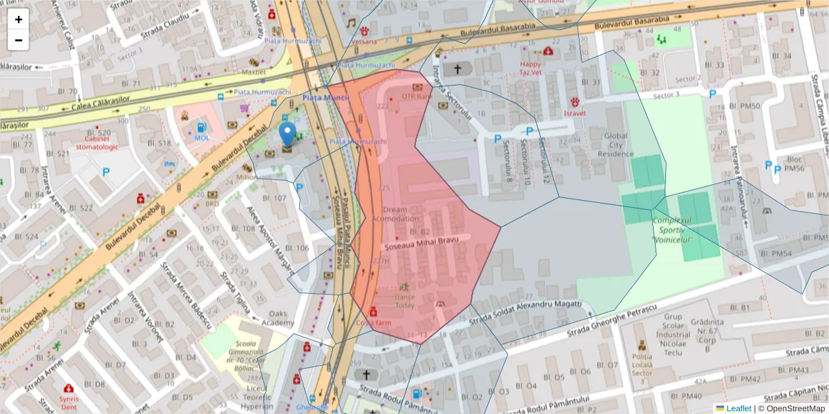 Hartă a codului poștal  și a codurilor poștale învecinate