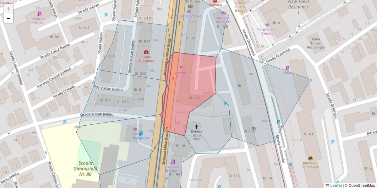 Hartă a codului poștal  și a codurilor poștale învecinate