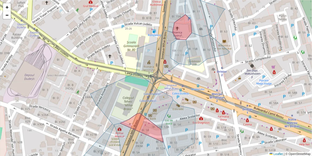 Hartă a codului poștal  și a codurilor poștale învecinate