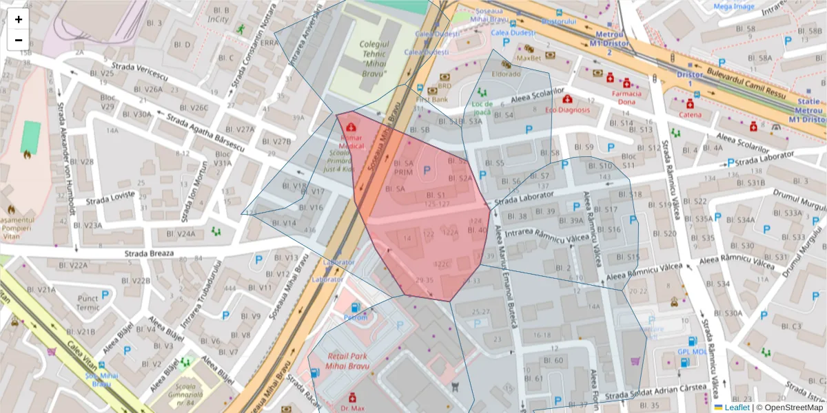 Hartă a codului poștal  și a codurilor poștale învecinate