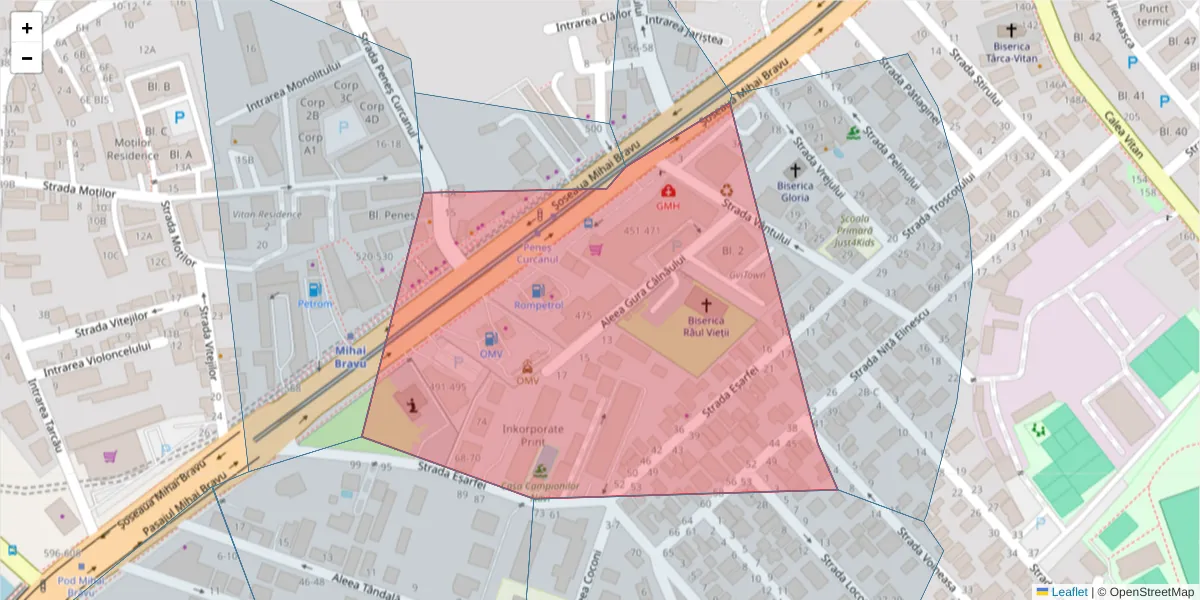 Hartă a codului poștal  și a codurilor poștale învecinate