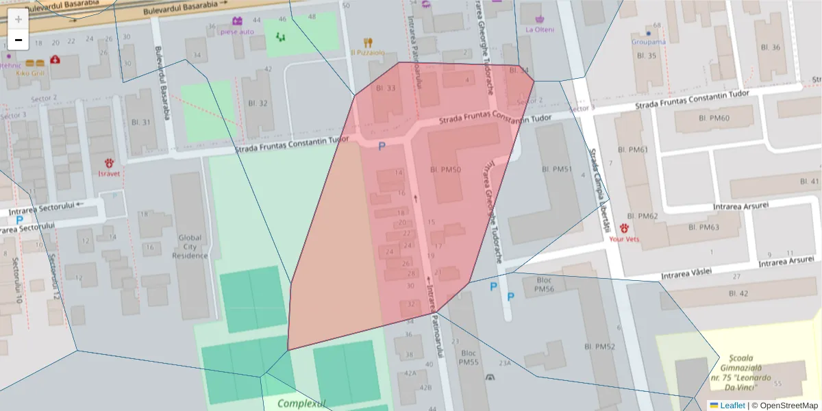 Hartă a codului poștal  și a codurilor poștale învecinate