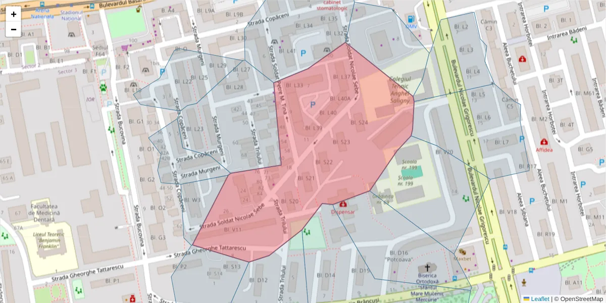 Hartă a codului poștal  și a codurilor poștale învecinate