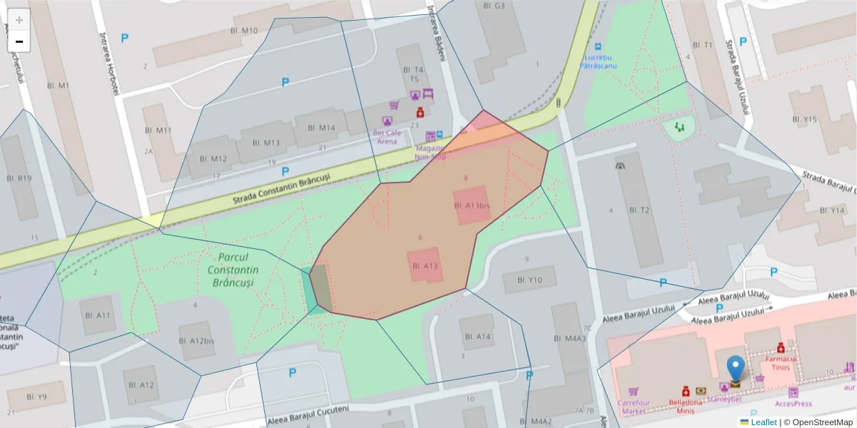 Hartă a codului poștal  și a codurilor poștale învecinate