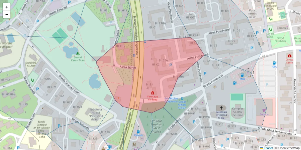 Hartă a codului poștal  și a codurilor poștale învecinate