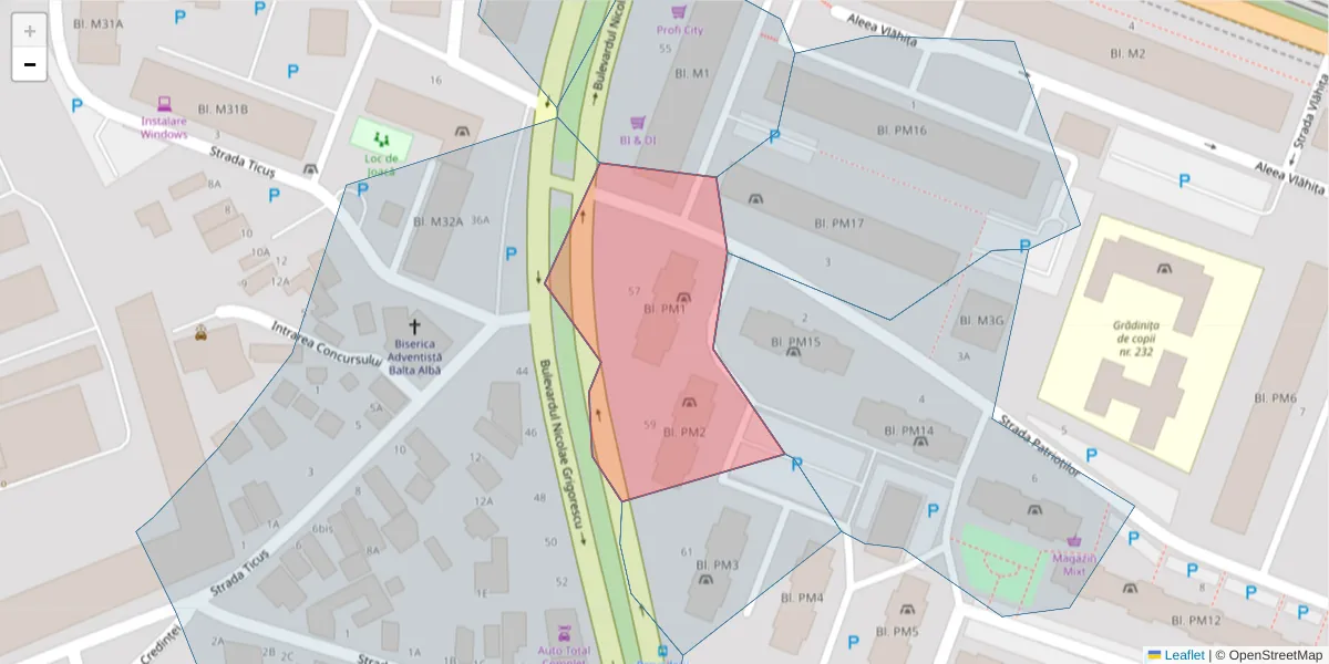 Hartă a codului poștal  și a codurilor poștale învecinate