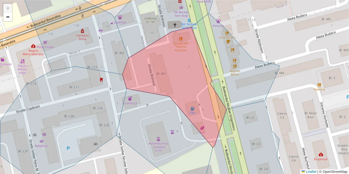 Hartă a codului poștal  și a codurilor poștale învecinate