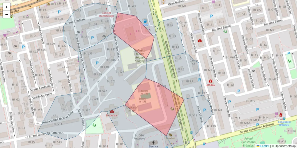 Hartă a codului poștal  și a codurilor poștale învecinate