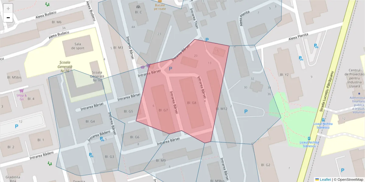 Hartă a codului poștal  și a codurilor poștale învecinate