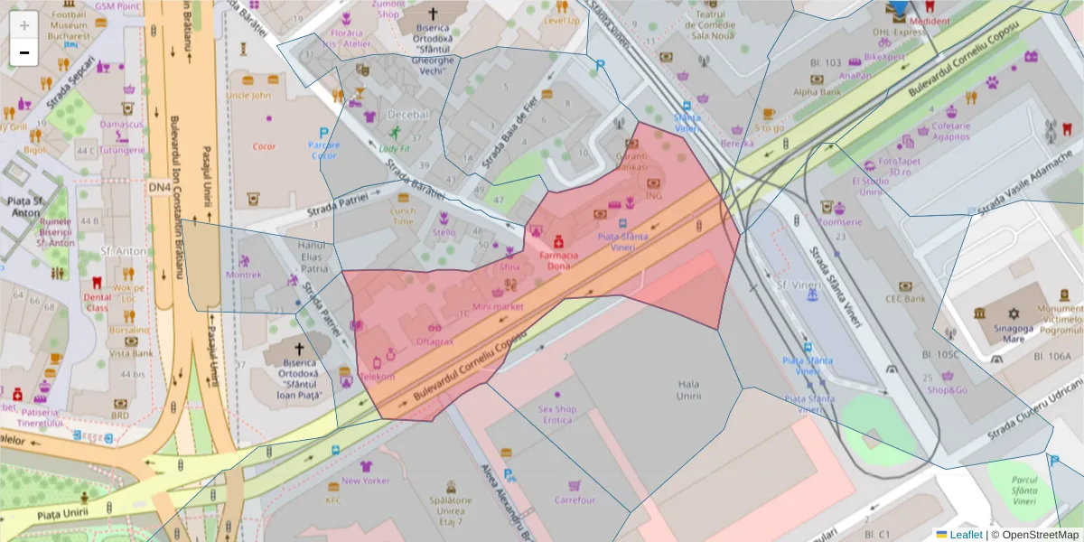 Hartă a codului poștal  și a codurilor poștale învecinate