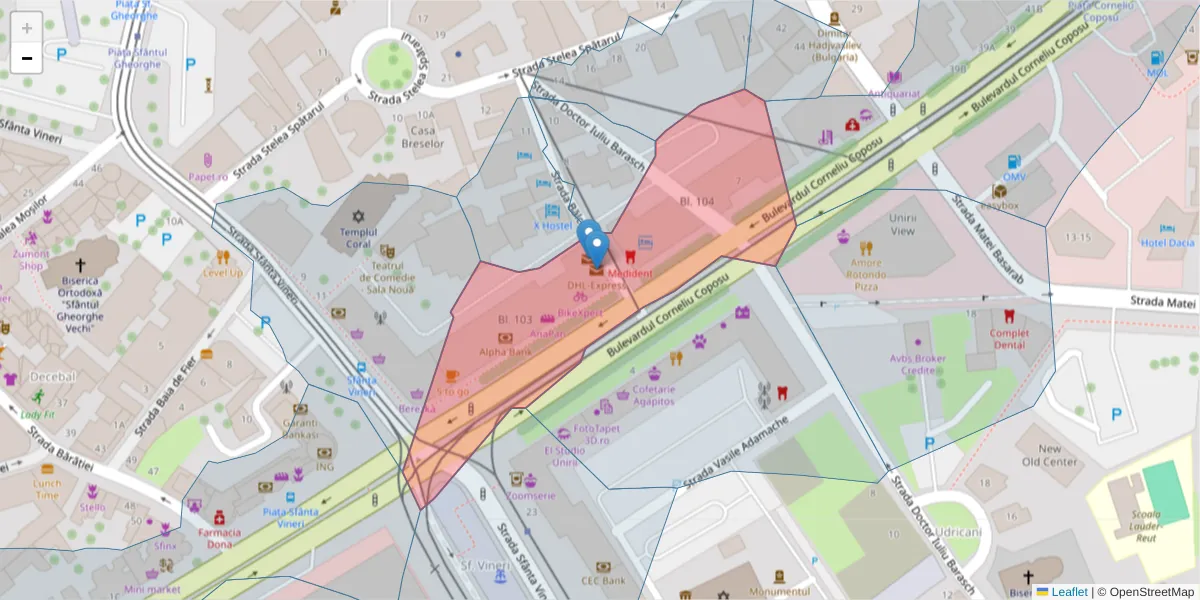 Hartă a codului poștal  și a codurilor poștale învecinate