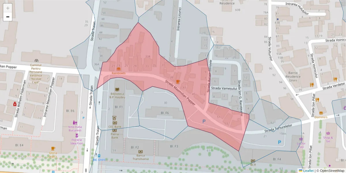 Hartă a codului poștal  și a codurilor poștale învecinate