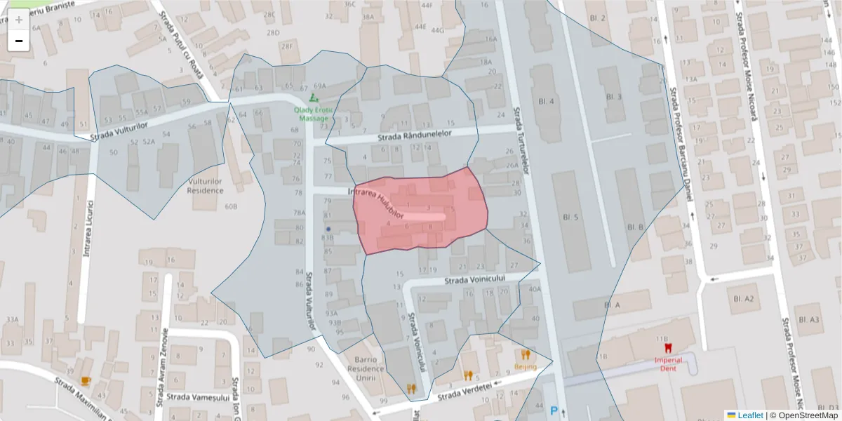 Hartă a codului poștal  și a codurilor poștale învecinate