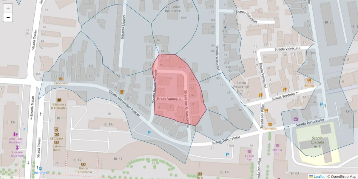Hartă a codului poștal  și a codurilor poștale învecinate