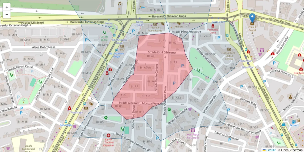 Hartă a codului poștal  și a codurilor poștale învecinate