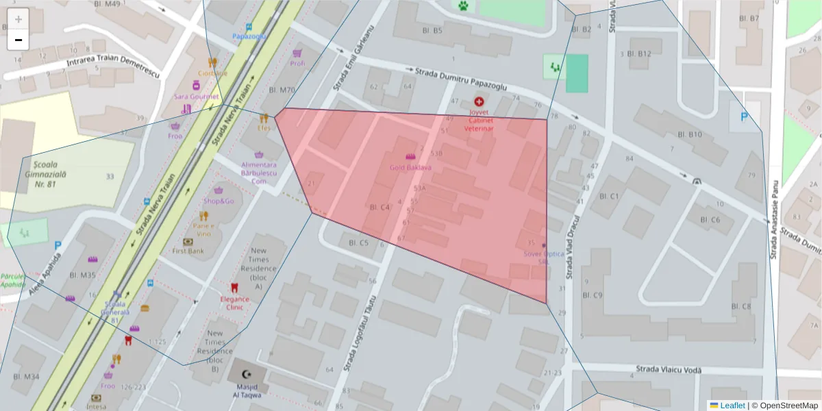 Hartă a codului poștal  și a codurilor poștale învecinate