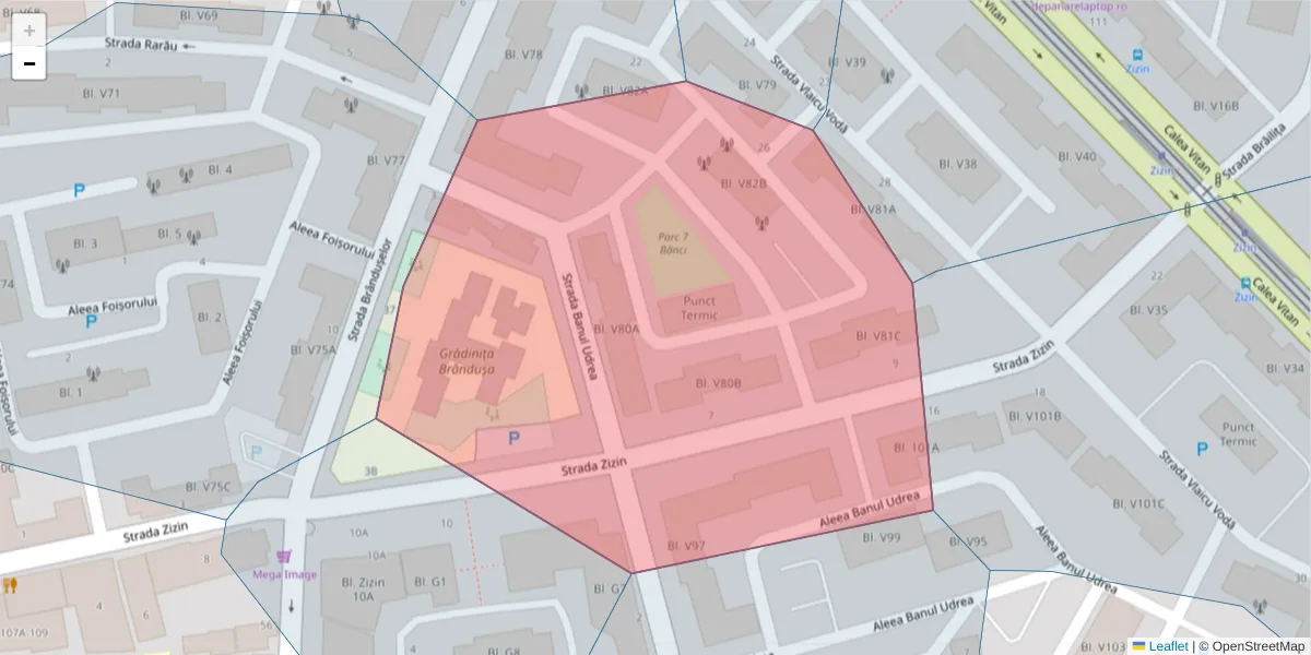 Hartă a codului poștal  și a codurilor poștale învecinate