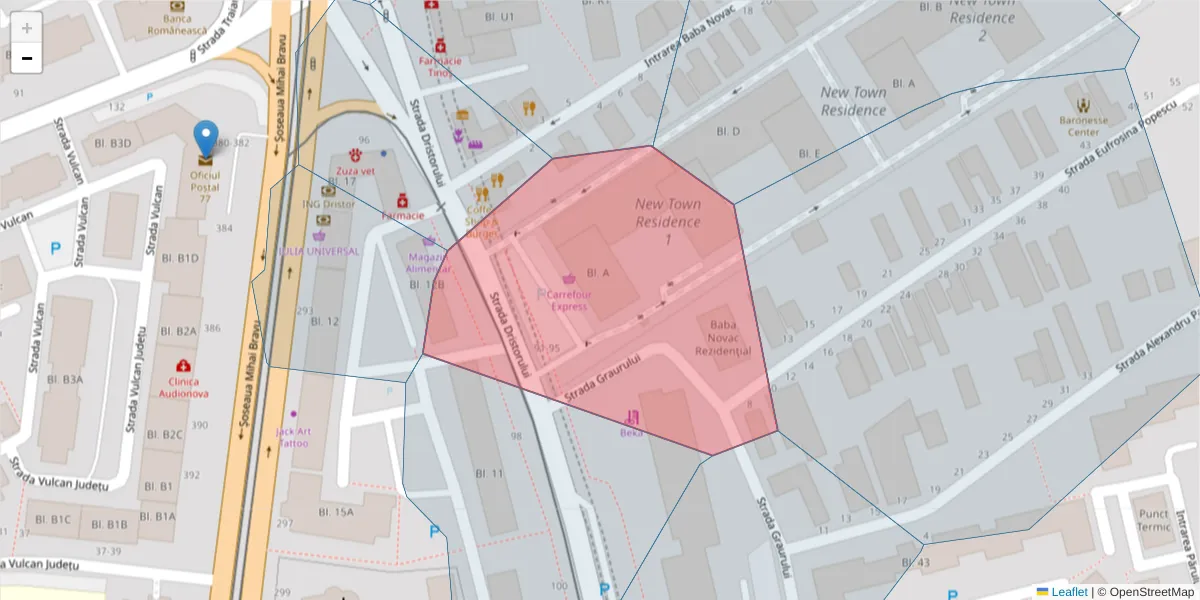 Hartă a codului poștal  și a codurilor poștale învecinate