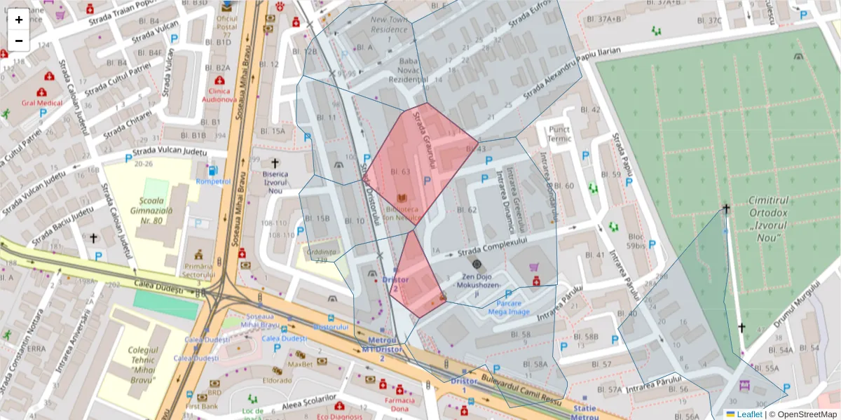 Hartă a codului poștal  și a codurilor poștale învecinate