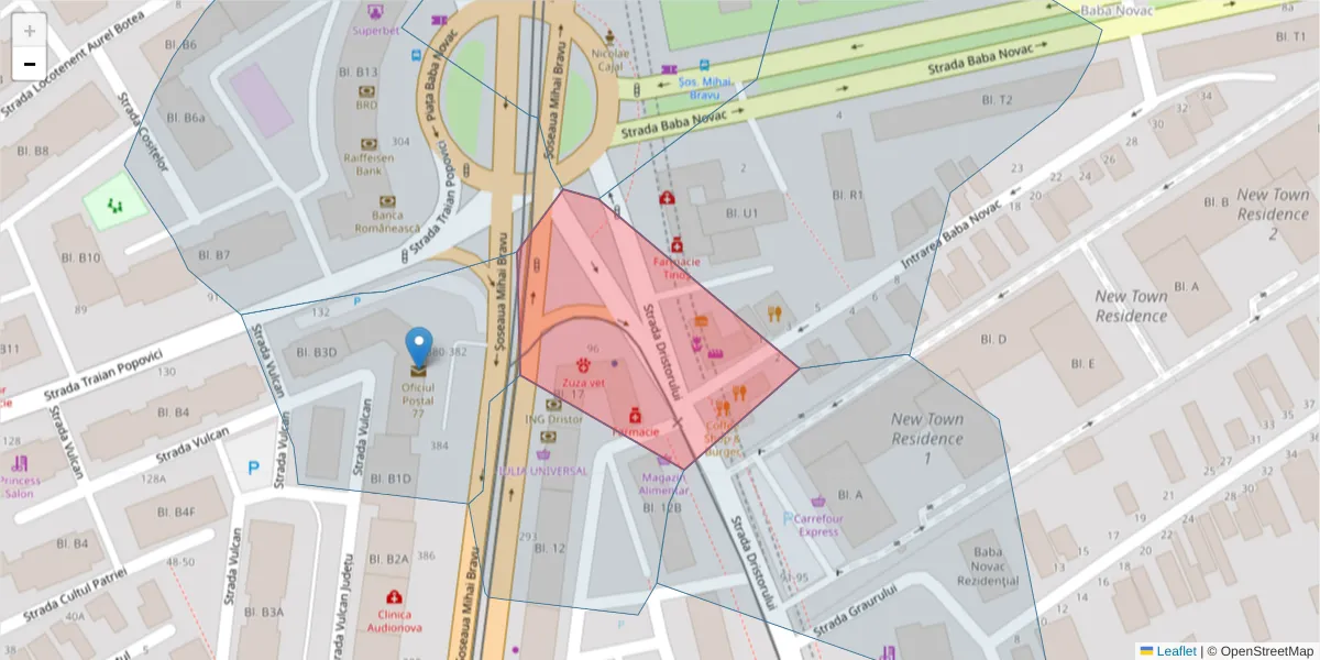 Hartă a codului poștal  și a codurilor poștale învecinate