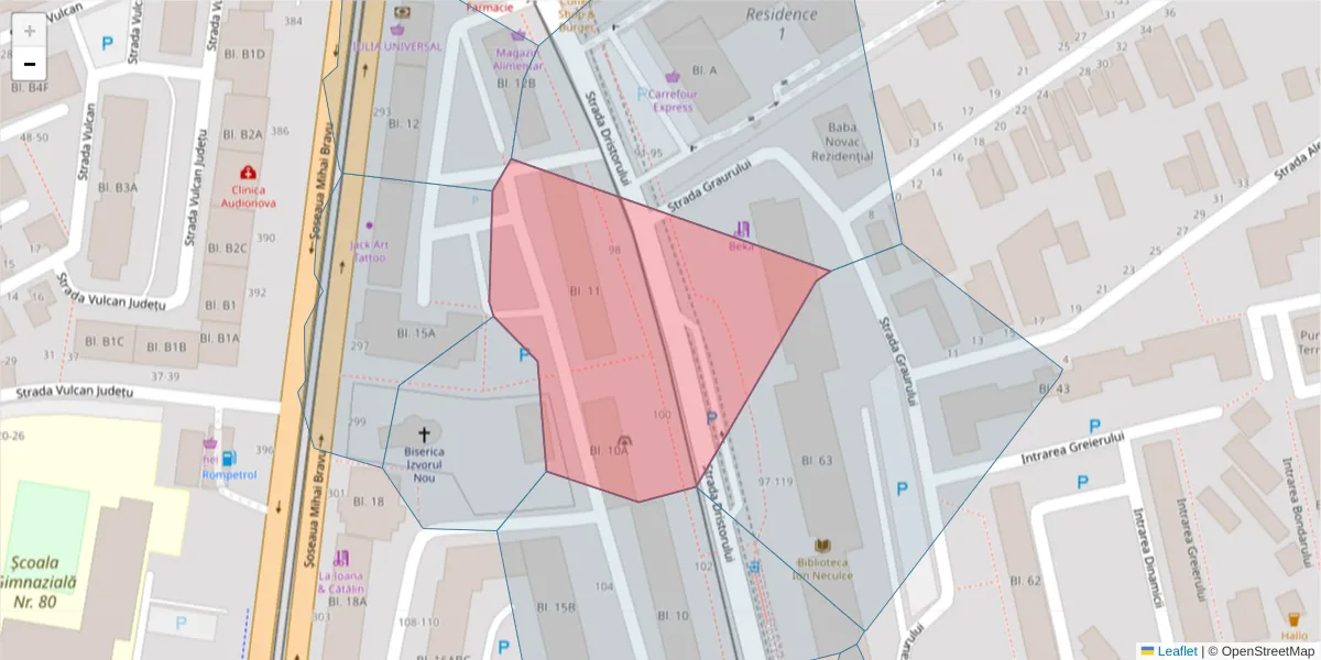 Hartă a codului poștal  și a codurilor poștale învecinate