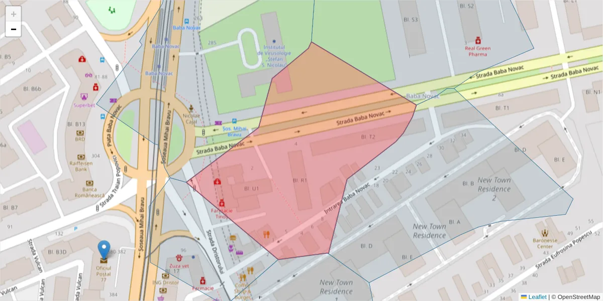 Hartă a codului poștal  și a codurilor poștale învecinate