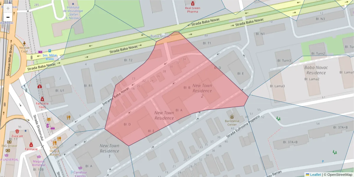 Hartă a codului poștal  și a codurilor poștale învecinate