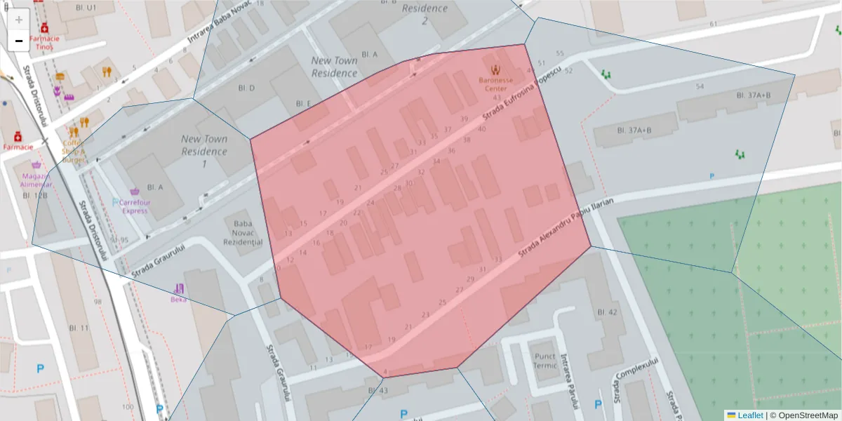 Hartă a codului poștal  și a codurilor poștale învecinate