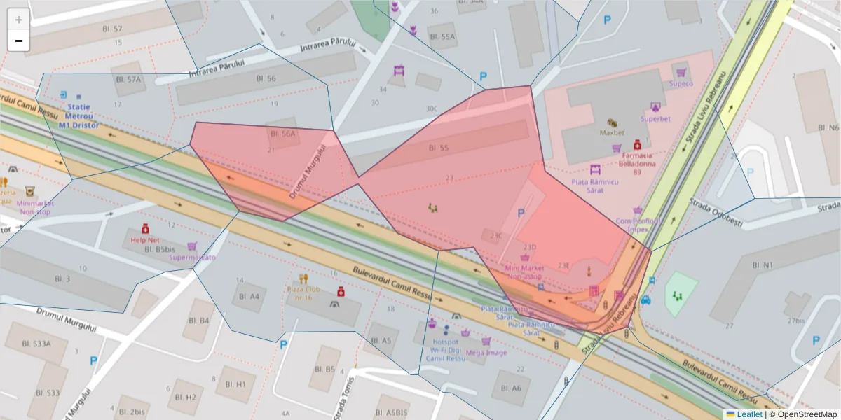 Hartă a codului poștal  și a codurilor poștale învecinate