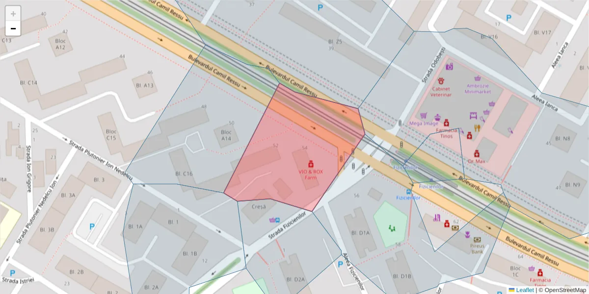 Hartă a codului poștal  și a codurilor poștale învecinate