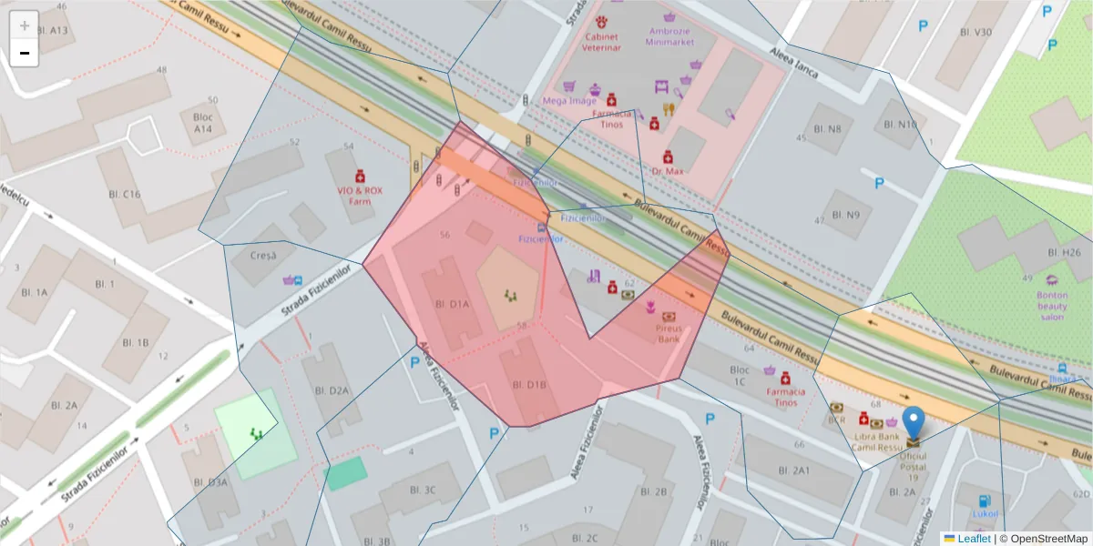 Hartă a codului poștal  și a codurilor poștale învecinate