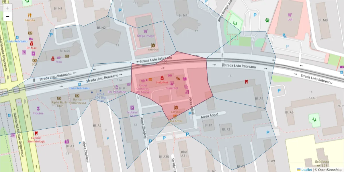 Hartă a codului poștal  și a codurilor poștale învecinate