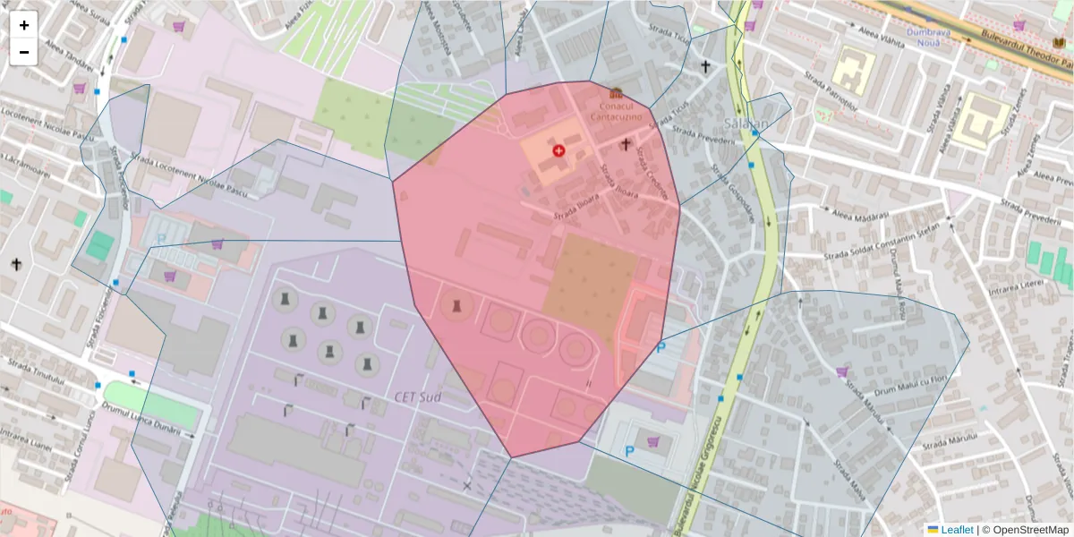 Hartă a codului poștal  și a codurilor poștale învecinate