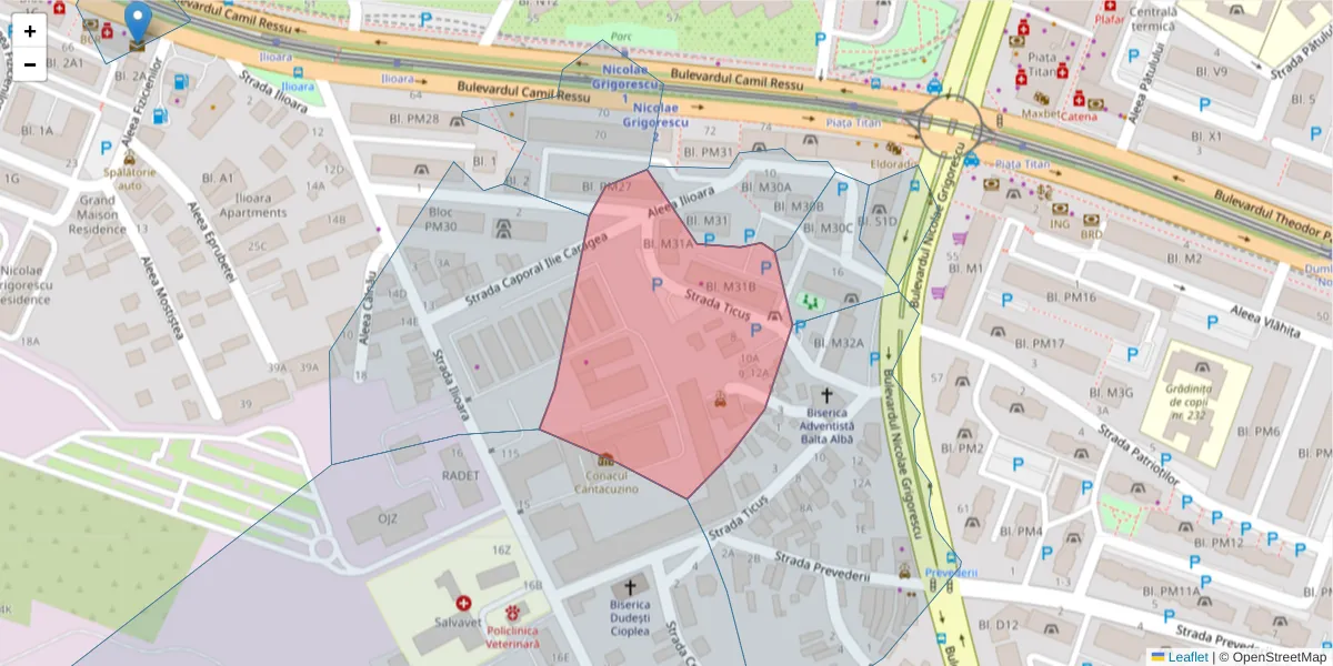 Hartă a codului poștal  și a codurilor poștale învecinate