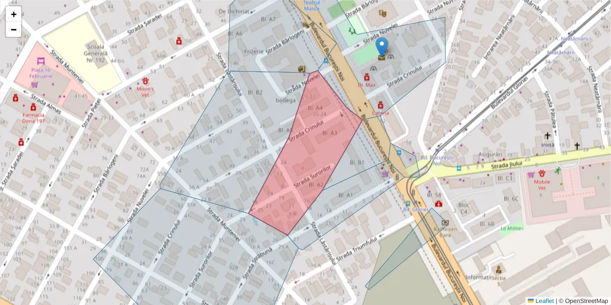 Hartă a codului poștal  și a codurilor poștale învecinate