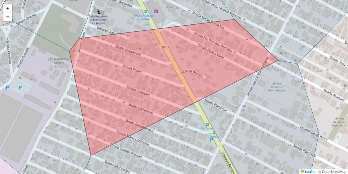 Hartă a codului poștal  și a codurilor poștale învecinate