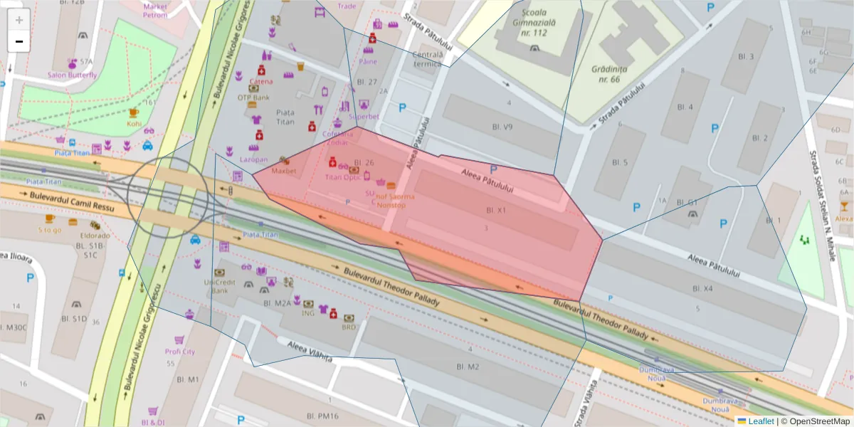 Hartă a codului poștal  și a codurilor poștale învecinate